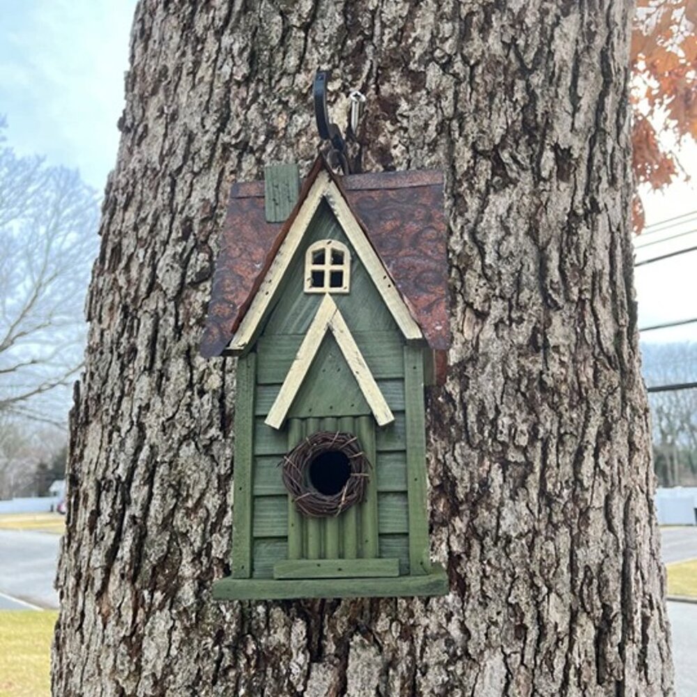 NEW 10" H Rustic Wooden Bird House Garden Distressed Decorative - Picture 2 of 8